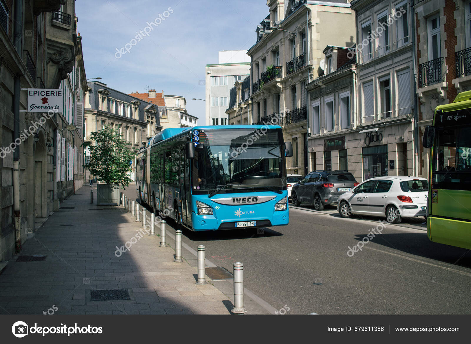 Reims France October Local Bus Rolling Downtown Reims Capital