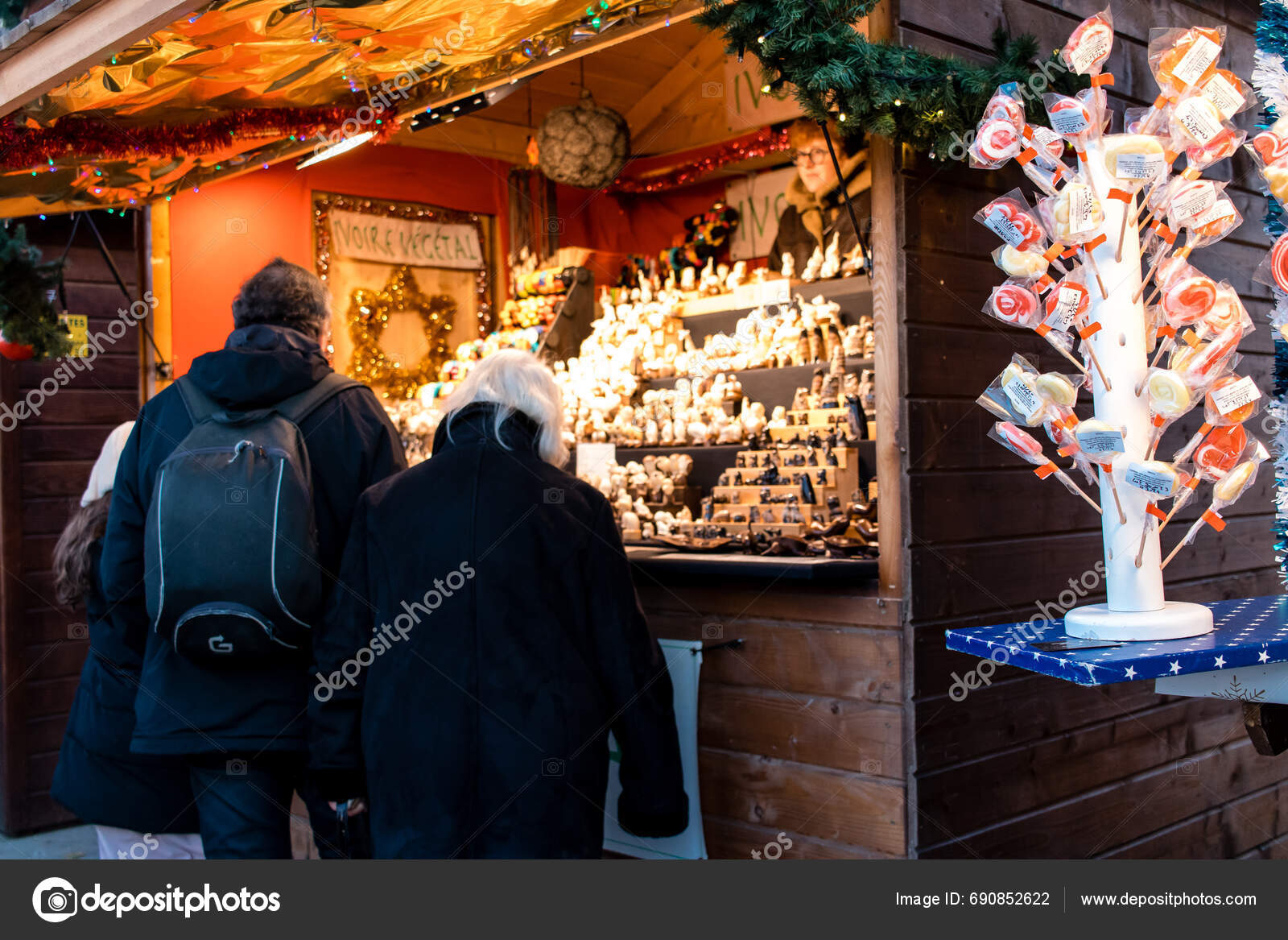 Reims France December 2023 People Visiting Christmas Market Town Reims