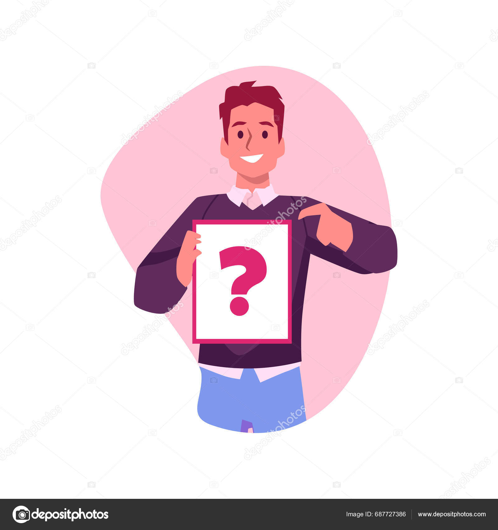 Man Hand Pointing Finger Banner Question Mark Person Makes Gesture