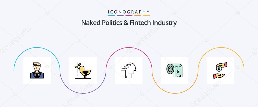 Naked Politics And Fintech Industry Line Llenado Flat 5 Icon Pack