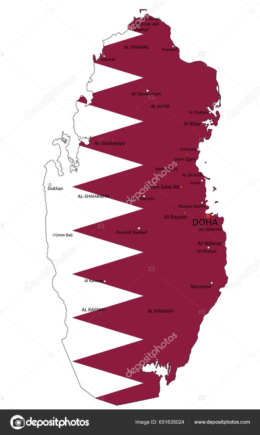 Katar Sehr Detaillierte Politische Landkarte Mit Nationalflagge Auf
