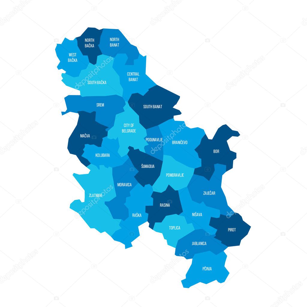 Serbia mapa político de las divisiones administrativas okrugs y