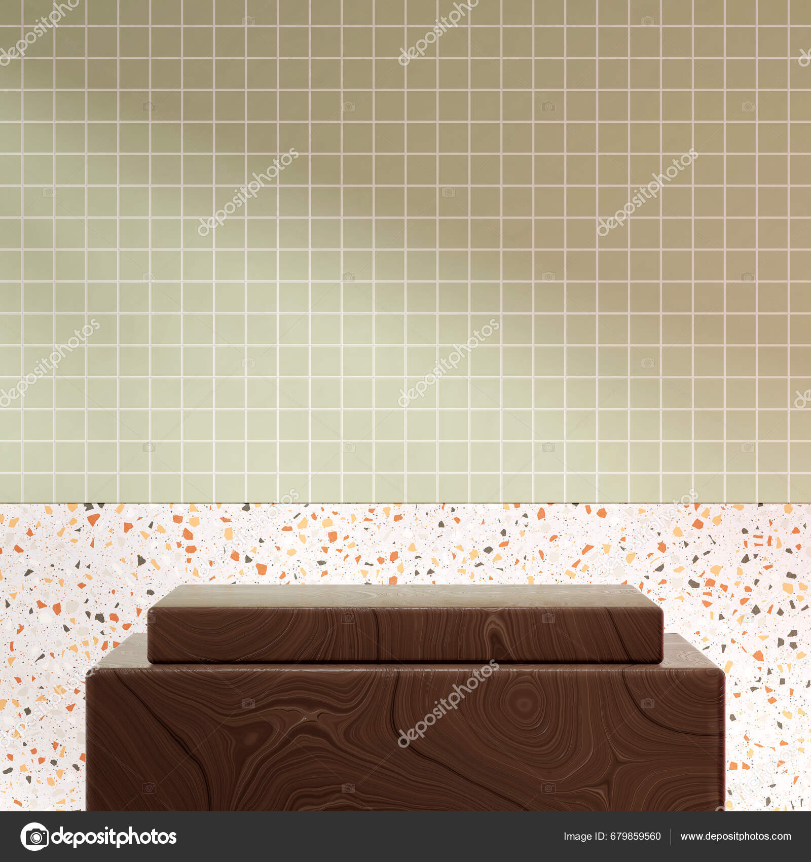 Rendering Blanco Ruimte Blok Hout Textured Podium Vierkante Groene