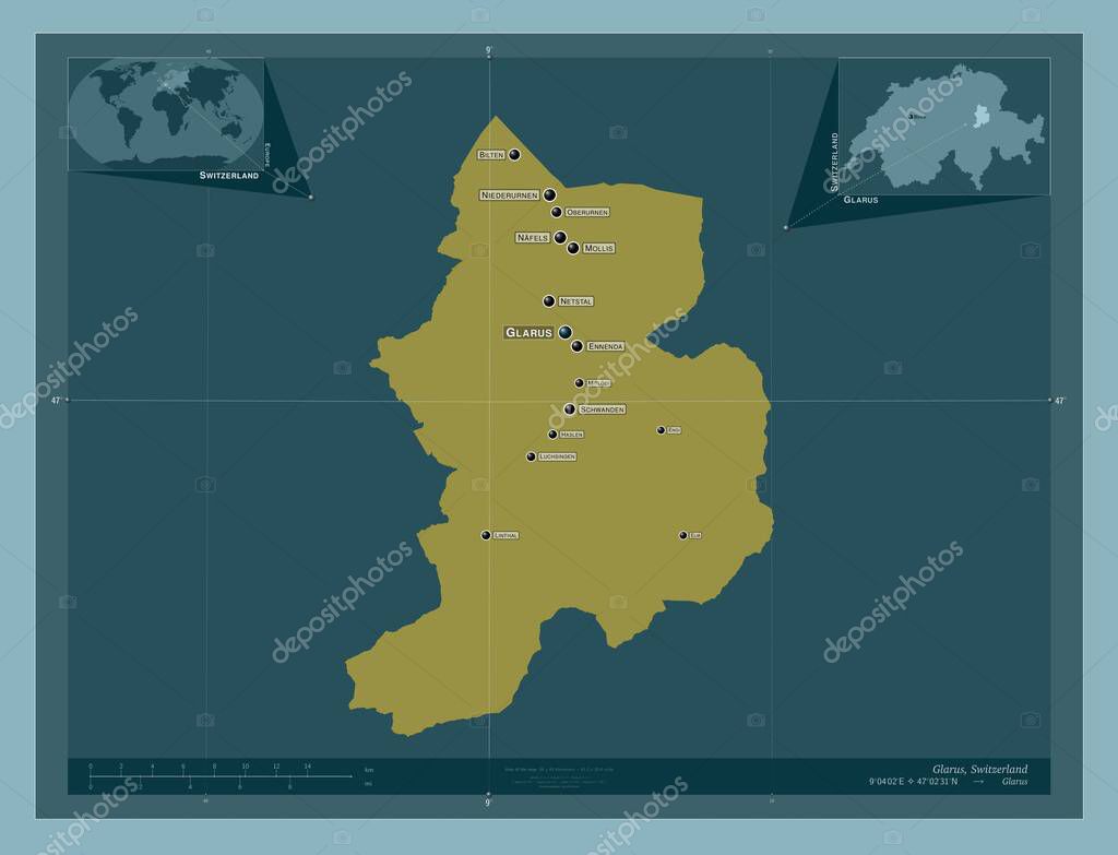 Glarus cantón de Suiza Forma de color sólido Ubicaciones y nombres