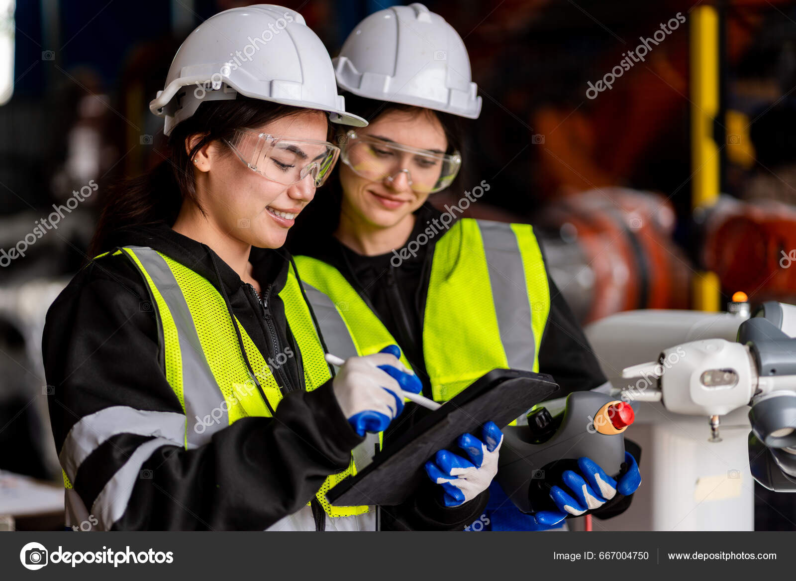 Team Male Female Engineers Meeting Inspect Computer Controlled Steel