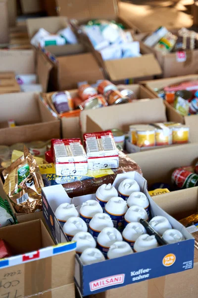 Alimentos Uma Ajuda Humanitária Higiene Para Ucrânia Classificados Parcelas Antes — Fotografia de Stock
