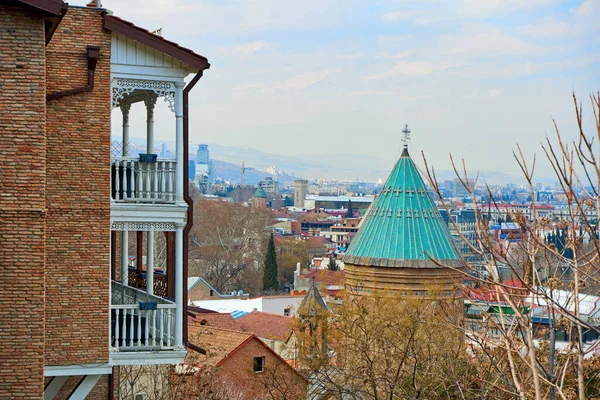 Stadtbild Der Altstadt Von Tiflis Balkon Eines Alten Gebäudes Seele — Stockfoto
