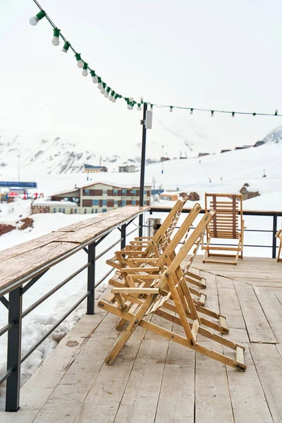 Deserted Veranda Relaxing Restaurant Ski Resort Winter Royalty Free Stock Images