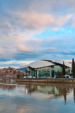 Modern architectural design. The building of the Ministry of Justice in Tbilisi. Tbilisi, Georgia - 03.20.2021