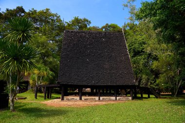 Bu fotoğrafta Tayland 'daki Kara Tapınak' ta çarpıcı siyah çatılı bir pavyon yer alıyor. Çadırın tasarımı karmaşık ve süslü, yapıya geleneksel Tayland unsurları da dahil..