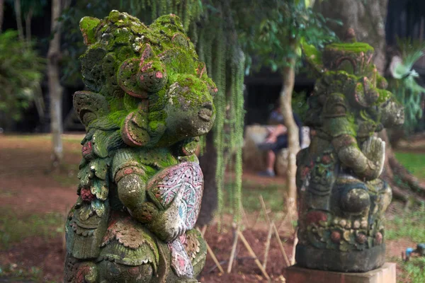 Stunning Statue Deity Head Elephant Covered Lush Coat Green Moss — Stock Photo, Image