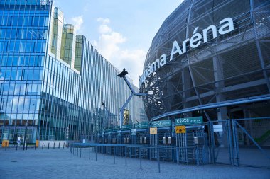 Groupama arena stadium in Budapest. The entrance gate to the stadium. Budapest, Hungary - 08.25.2022