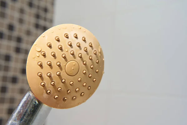 Dirty Corroded Limescale Calcified Old Shower Head Hanging Stand Cabin — Stock Photo, Image