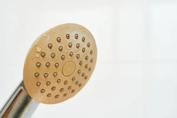 Dirty Corroded Limescale Calcified Old Shower Head Hanging Stand Cabin — Stock Photo, Image