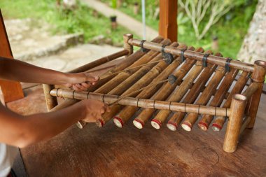 The traditional musical instrument gamelan is made of bamboo on the popular tourist island of Bali clipart