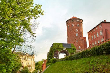 Krakow 'un merkezindeki eski kırmızı tuğla Zamek Krolewski na Wawelu kalesi.