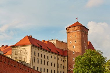 Krakow 'un merkezindeki eski kırmızı tuğla Zamek Krolewski na Wawelu kalesi.
