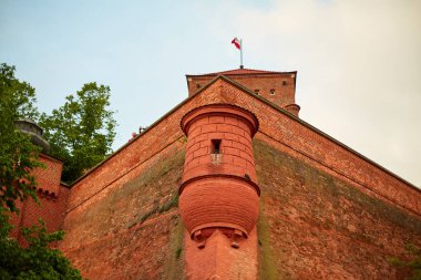 Krakow 'un merkezindeki eski kırmızı tuğla Zamek Krolewski na Wawelu kalesi.
