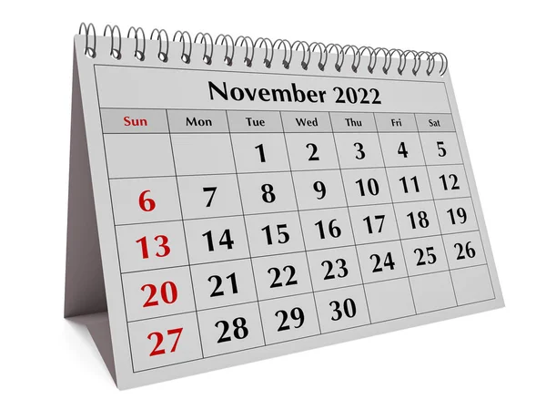 Одна Страница Годового Ежемесячного Календаря Рабочего Стола Дата Месяц Ноябрь — стоковое фото
