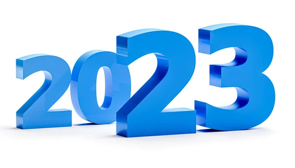 新年假期的概念是蓝色的 与白色隔离 2023号3D渲染 — 图库照片