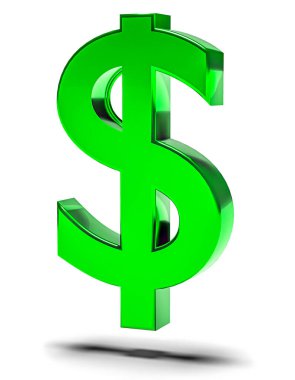 Finans ve iş sembolü. Yeşil dolar işareti. 3d oluşturma