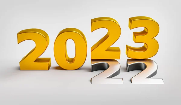 New year 2023 holiday concept. The number 2023 lies at 2022. 3d rendering