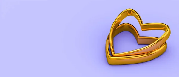 Illusztráció Két Jegygyűrű Arany Szív Üres Háttérrel Egység Fogalmak Renderelés — Stock Fotó