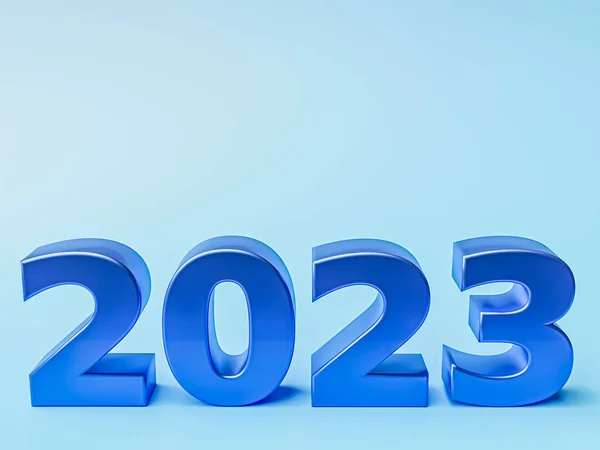 New year holiday concept in blue colors with blank background. Number 2023. 3d rendering