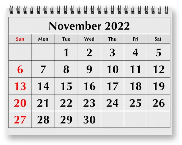Одна Страница Годового Месячного Календаря Ноябрь 2022 Года — стоковое фото