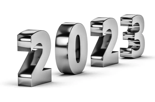 Conceito Férias Ano Novo Cores Prateadas Número 2023 Isolado Branco — Fotografia de Stock