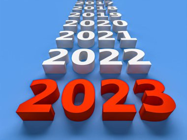 Neredeyse eski yılların 2023 yılının kırmızı sayısı. 3d oluşturma