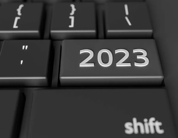 Nummer 2023 Auf Einer Computertastatur Neujahrsbild Auf Einem Computerschlüssel Eingeben — Stockfoto