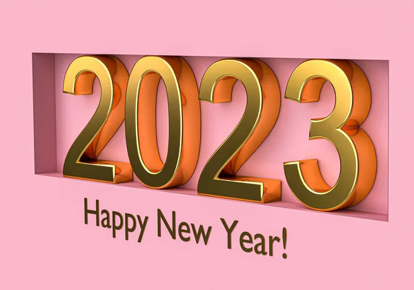 Новогодняя Концепция Золотые Номера 2023 Розовом Фоне Рендеринг — стоковое фото