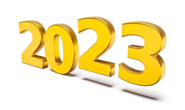 New year holiday concept in golden colors. Number 2023. 3d rendering