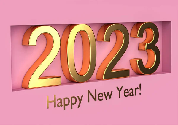 新年のコンセプト ピンクの背景にゴールド番号2023 3Dレンダリング — ストック写真