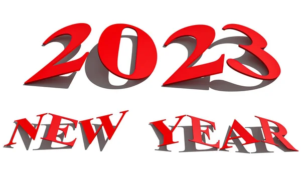 Conceito Ano Novo Números Vermelhos 2023 Isolados Branco Renderização — Fotografia de Stock