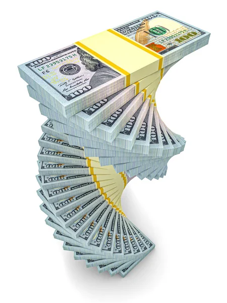 Große Geldstapel Aus Dollars Isoliert Auf Weißem Hintergrund Dollarfinanzierung Konzeptionell — Stockfoto