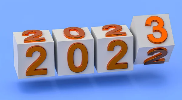 New year holiday concept. Cubes with number 2023 replace 2022. 3d rendering