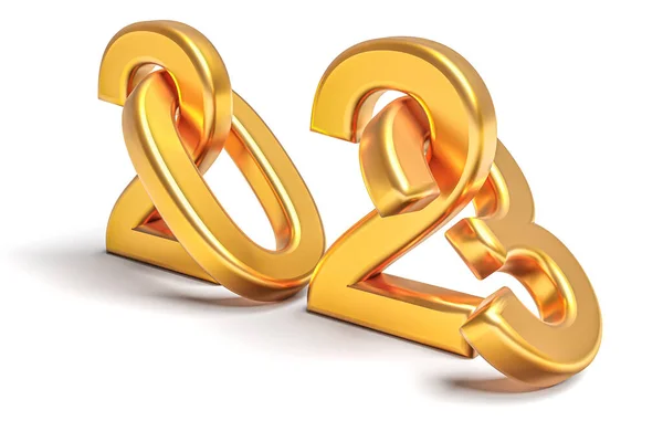 New Year Holiday Concept Golden Colors Number 2023 Rendering — Foto de Stock
