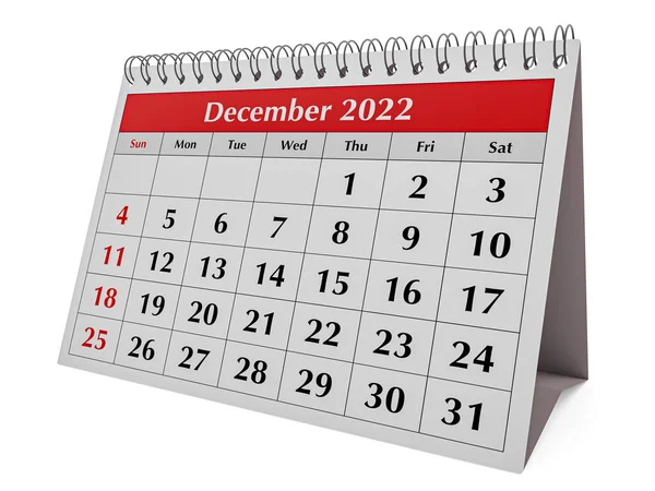 Jedna Strona Miesięcznego Kalendarza Biurowego Data Miesiąc Grudzień 2022 Renderowanie — Zdjęcie stockowe