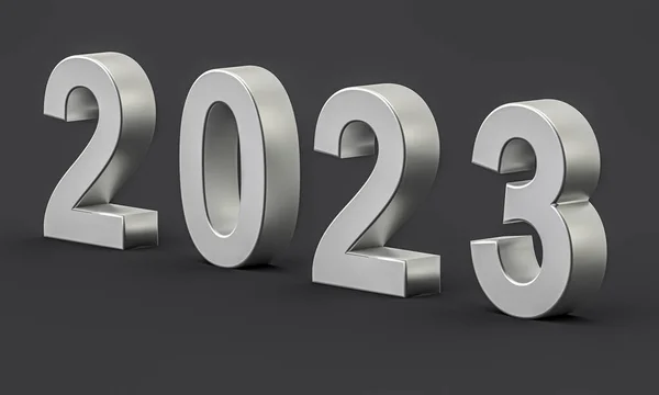 Gümüş Renkte Yeni Yıl Tatili Konsepti Gri Üzerine 2023 Numara — Stok fotoğraf