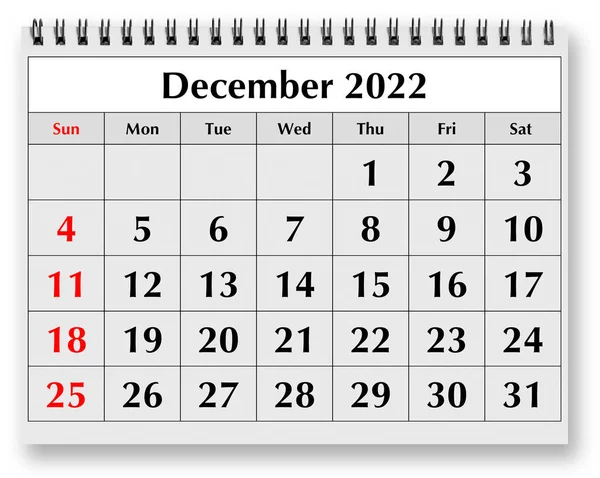 Одна Страница Годового Месячного Календаря Декабрь 2022 — стоковое фото