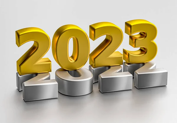 New year 2023 holiday concept. The number 2023 lies at 2022. 3d rendering