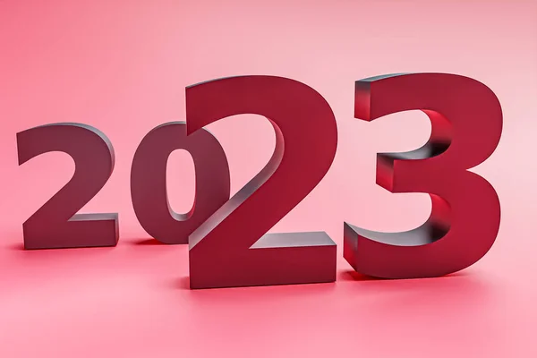 New year holiday concept in red colors. Number 2023. 3d rendering