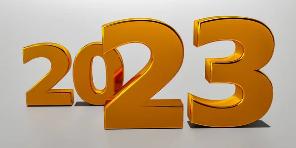 New year holiday concept in gold colors. Number 2023. 3d rendering