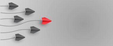 Bireysel kırmızı lider kağıt uçak diğerini yönlendiriyor. Boş bir geçmişi var. Liderlik ve iş konsepti