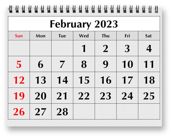 One page of the annual monthly calendar - February 2023