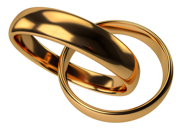 Illustration of two wedding gold rings isolated on white. Unity concepts