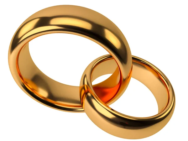 Illustration Two Wedding Gold Rings Isolated Unity Concepts — Stockfoto