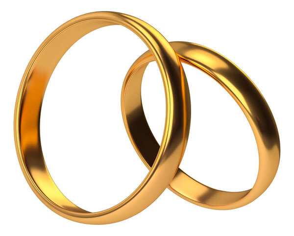 Illustration of two wedding gold rings isolated. Unity concepts